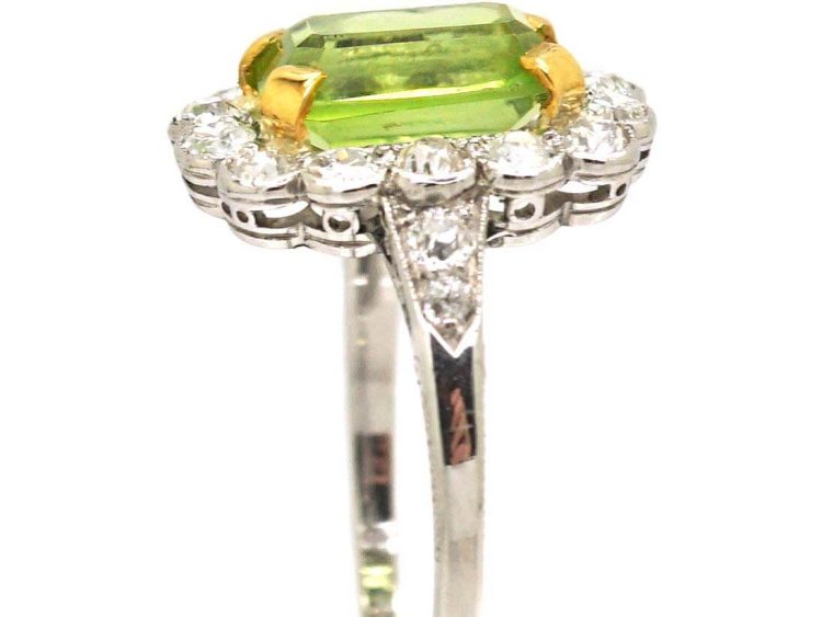Edwardian 18ct White Gold & Platinum Peridot & Diamond Cluster Ring