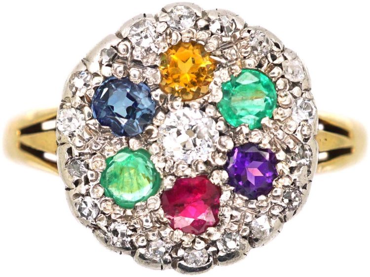 Edwardian 18ct Gold Gem Set Dearest Ring