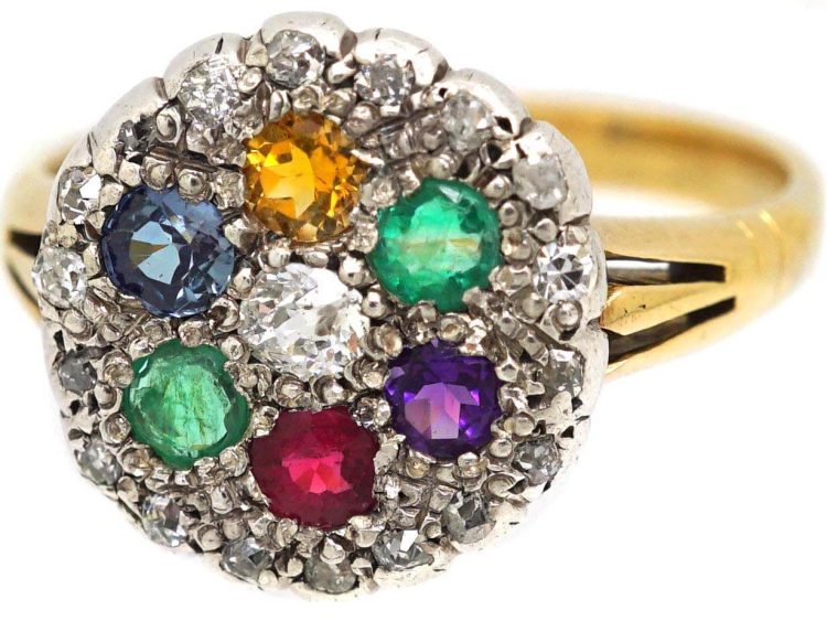 Edwardian 18ct Gold Gem Set Dearest Ring