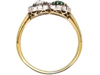 Victorian 18ct Gold Double Heart Ring set with an Emerald & Diamonds