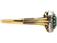 Victorian 18ct Gold Double Heart Ring set with an Emerald & Diamonds