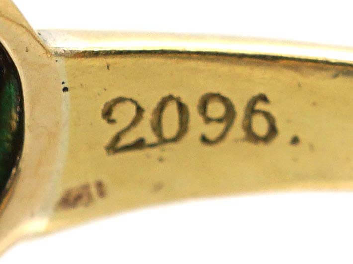 Victorian 18ct Gold Double Heart Ring set with an Emerald & Diamonds