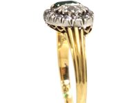 Victorian 18ct Gold Double Heart Ring set with an Emerald & Diamonds