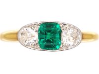 Early 20th Century Emerald & Diamond Three Stone Ring