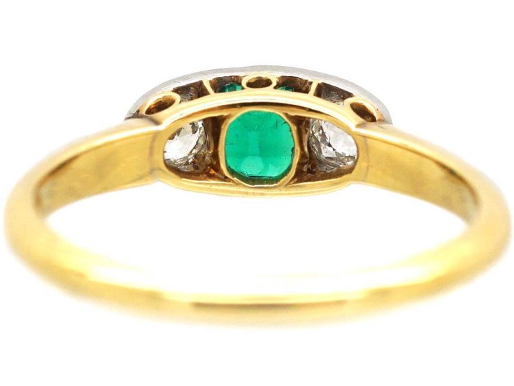 Early 20th Century Emerald & Diamond Three Stone Ring