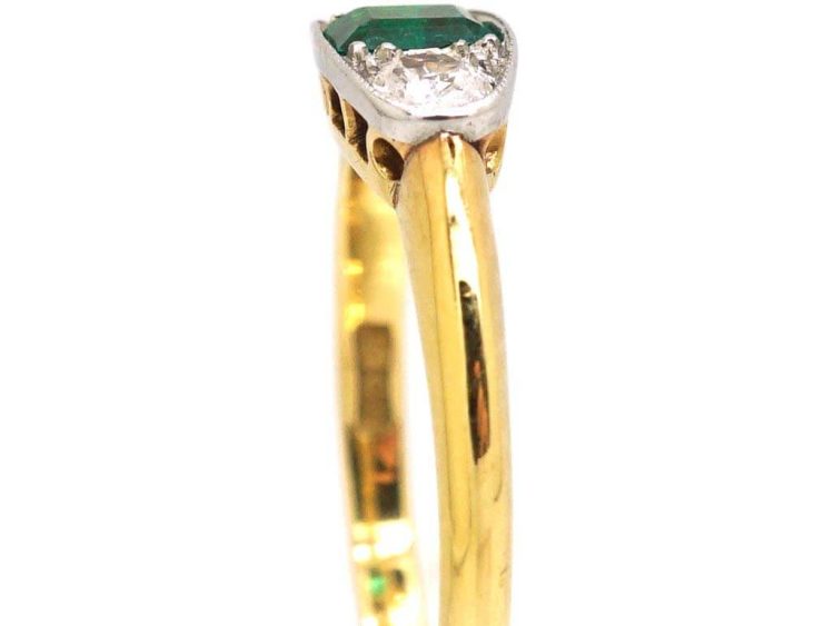 Early 20th Century Emerald & Diamond Three Stone Ring
