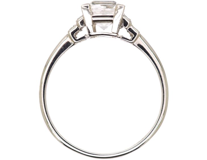 Art Deco Platinum Diamond Solitaire Ring with Baguette Diamond Shoulders