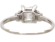 Art Deco Platinum Diamond Solitaire Ring with Baguette Diamond Shoulders
