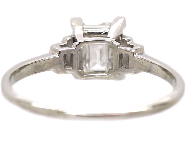 Art Deco Platinum Diamond Solitaire Ring with Baguette Diamond Shoulders