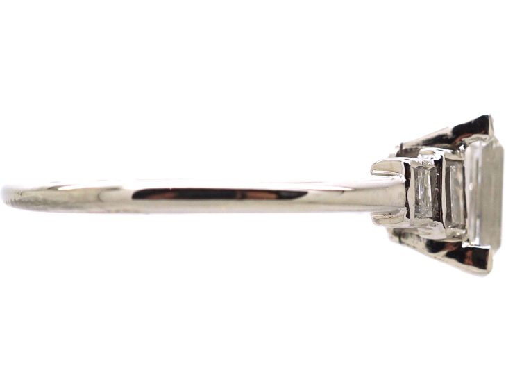 Art Deco Platinum Diamond Solitaire Ring with Baguette Diamond Shoulders
