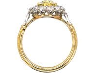 Edwardian 18ct Gold & Platinum Diamond Cluster Ring with a Yellow Diamond in the Centre