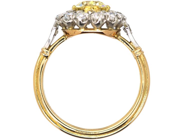 Edwardian 18ct Gold & Platinum Diamond Cluster Ring with a Yellow Diamond in the Centre