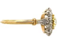 Edwardian 18ct Gold & Platinum Diamond Cluster Ring with a Yellow Diamond in the Centre