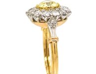 Edwardian 18ct Gold & Platinum Diamond Cluster Ring with a Yellow Diamond in the Centre