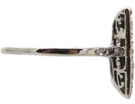 Art Deco Platinum Rectangular Ring set with Two Sapphires & Diamonds