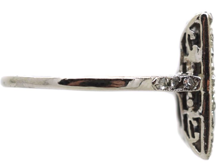 Art Deco Platinum Rectangular Ring set with Two Sapphires & Diamonds