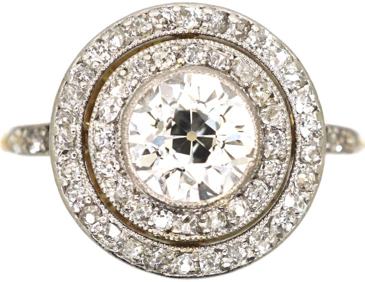 Early 20th Century 18ct Gold & Platinum Diamond Target Ring