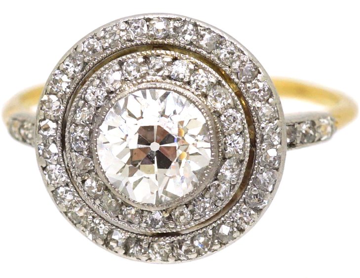 Early 20th Century 18ct Gold & Platinum Diamond Target Ring
