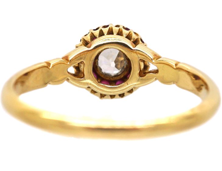 Edwardian 18ct Gold Diamond & Ruby Cluster Ring
