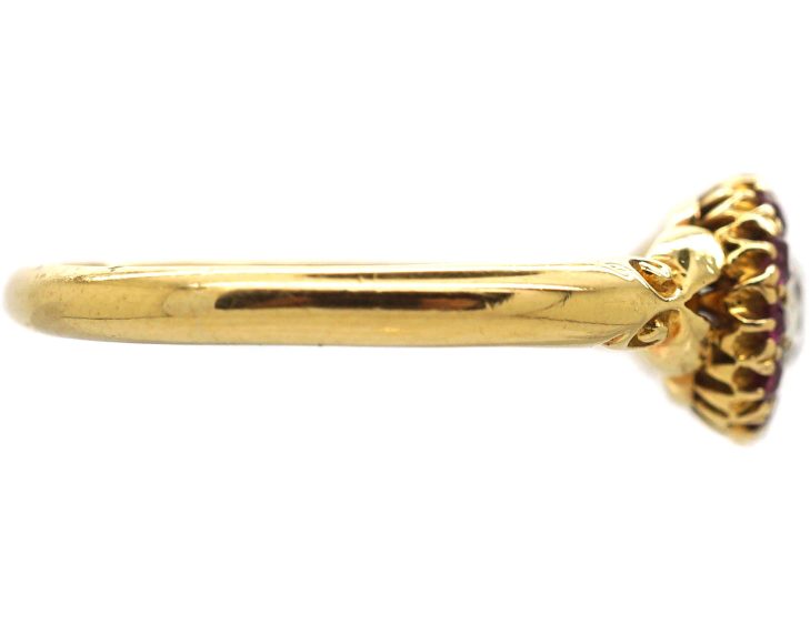 Edwardian 18ct Gold Diamond & Ruby Cluster Ring