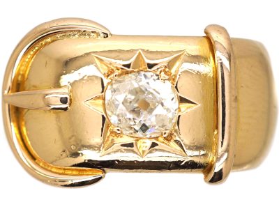 Victorian 18ct Gold Wide Buckle Ring set with a Diamond