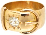 Victorian 18ct Gold Wide Buckle Ring set with a Diamond