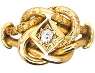 Edwardian 18ct Gold Knot Ring set with a Diamond