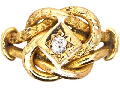 Edwardian 18ct Gold Knot Ring set with a Diamond