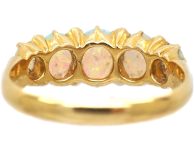 Edwardian 18ct Gold Five Stone Opal Ring with Rose Diamond Points