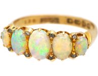Edwardian 18ct Gold Five Stone Opal Ring with Rose Diamond Points