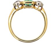 Early 20th Century 18ct Gold & Platinum Emerald & Diamond Three Stone Ring