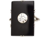 Art Deco 18ct White Gold & Platinum Large Rectangular Onyx Ring set with a Diamond
