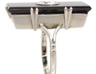 Art Deco 18ct White Gold & Platinum Large Rectangular Onyx Ring set with a Diamond