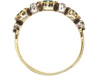 Georgian 18ct Gold & Silver Emerald Three Stone Ring with Diamonds In Between