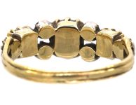 Georgian 18ct Gold & Silver Emerald Three Stone Ring with Diamonds In Between