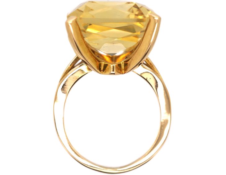 Modernist 9ct Gold Large Rectangular Citrine Ring