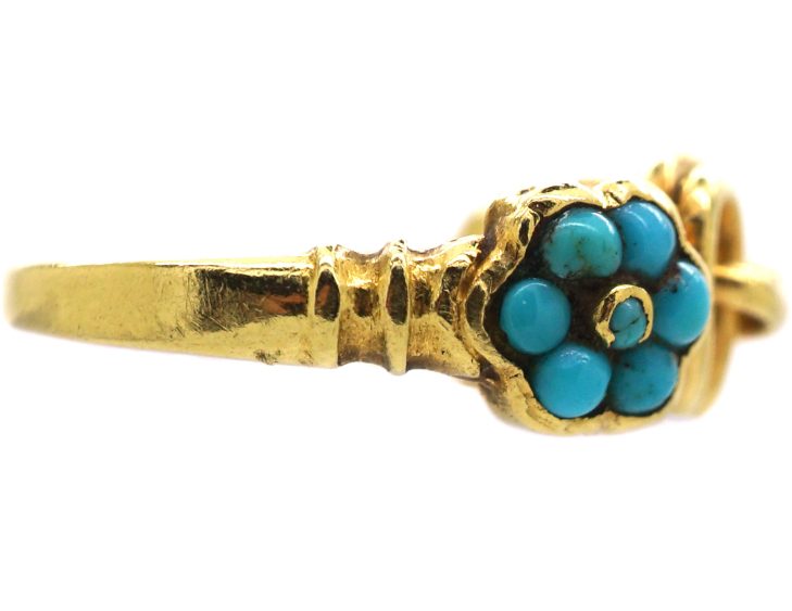 Early 19th Century 15ct Gold Knot Ring with Turquoise Flowers