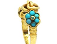 Early 19th Century 15ct Gold Knot Ring with Turquoise Flowers