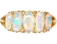 Victorian 18ct Gold Five Stone Opal & Rose Diamond Ring