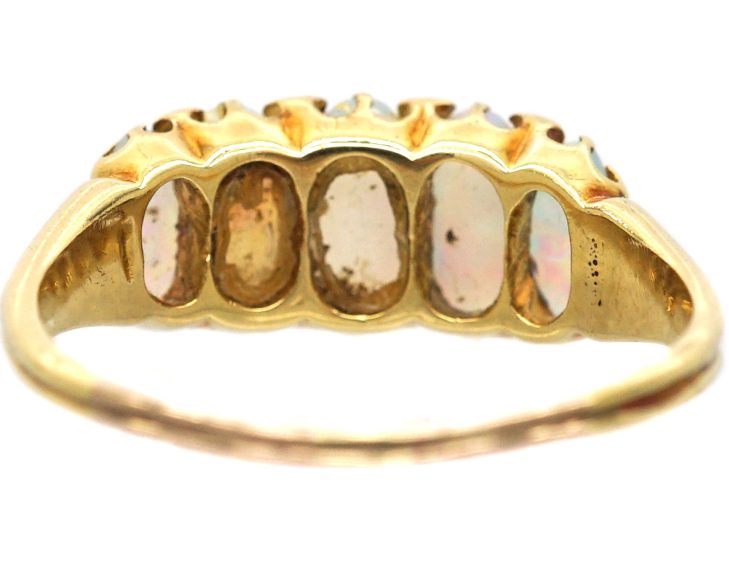 Victorian 18ct Gold Five Stone Opal & Rose Diamond Ring