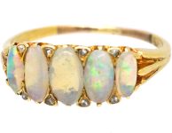 Victorian 18ct Gold Five Stone Opal & Rose Diamond Ring