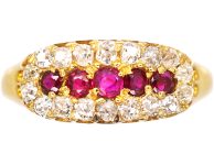Edwardian 18ct Gold Boat Shaped Ring set with Rubies & Diamonds
