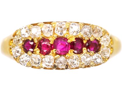Edwardian 18ct Gold Boat Shaped Ring set with Rubies & Diamonds