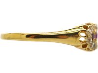 Edwardian 18ct Gold Boat Shaped Ring set with Rubies & Diamonds