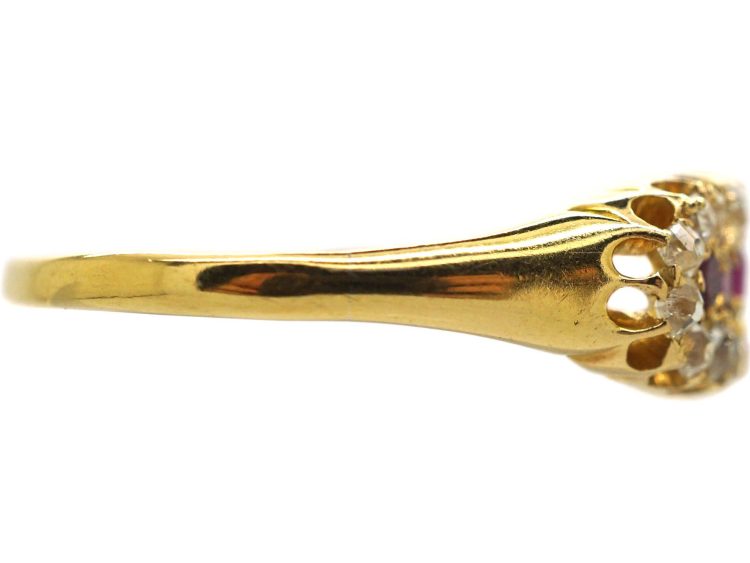 Edwardian 18ct Gold Boat Shaped Ring set with Rubies & Diamonds