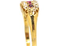 Edwardian 18ct Gold Boat Shaped Ring set with Rubies & Diamonds