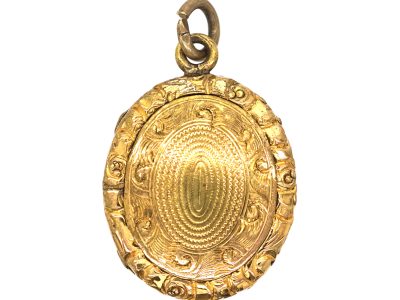 Victorian Small Gold Cased Oval Engraved Locket