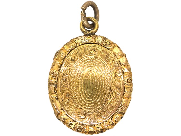 Victorian Small Gold Cased Oval Engraved Locket