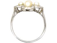 Edwardian Platinum, Diamond & Natural Pearl Quatrefoil Ring