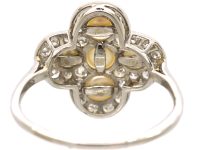 Edwardian Platinum, Diamond & Natural Pearl Quatrefoil Ring